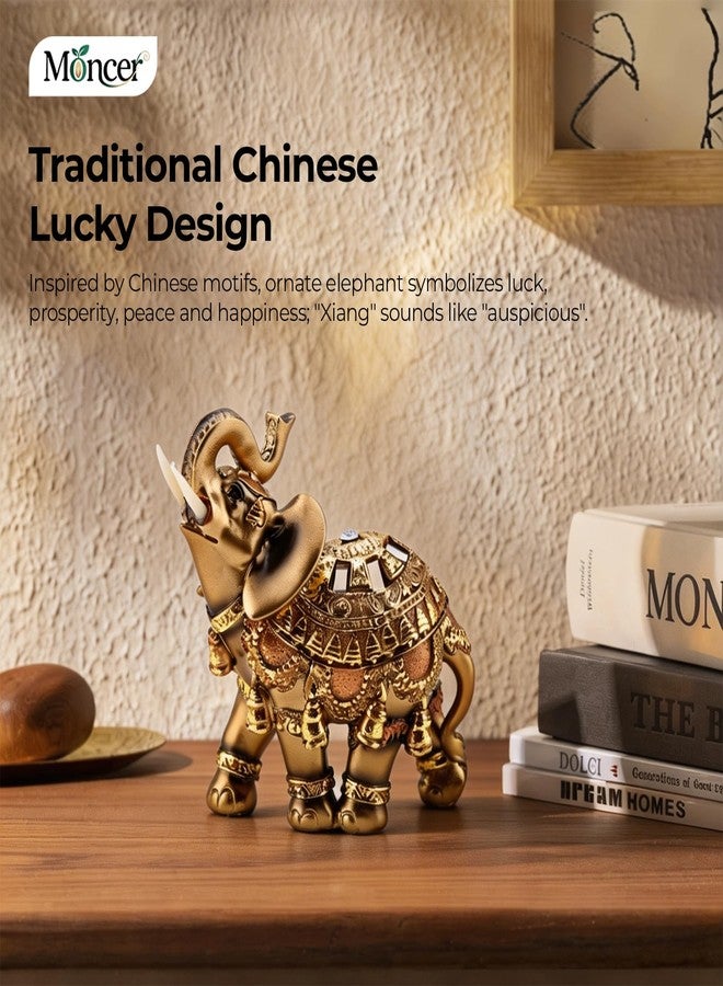 Moncer Elephant Statue, Feng Shui Lucky Elephant Figurine, Golden Elegant Sculpture Wealth Figurine Home Decoration (L) 4.5 x 2.4 x 4.5in - Image 4