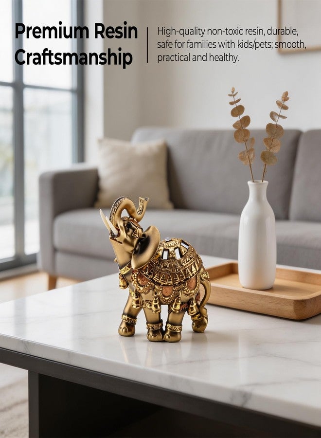 Moncer Elephant Statue, Feng Shui Lucky Elephant Figurine, Golden Elegant Sculpture Wealth Figurine Home Decoration (L) 4.5 x 2.4 x 4.5in - Image 5