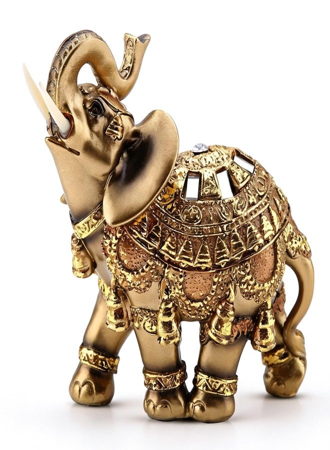 Moncer Elephant Statue, Feng Shui Lucky Elephant Figurine, Golden Elegant Sculpture Wealth Figurine Home Decoration (L) 4.5 x 2.4 x 4.5in - Image 1