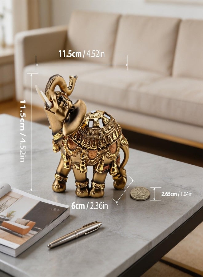 Moncer Elephant Statue, Feng Shui Lucky Elephant Figurine, Golden Elegant Sculpture Wealth Figurine Home Decoration (L) 4.5 x 2.4 x 4.5in - Image 2