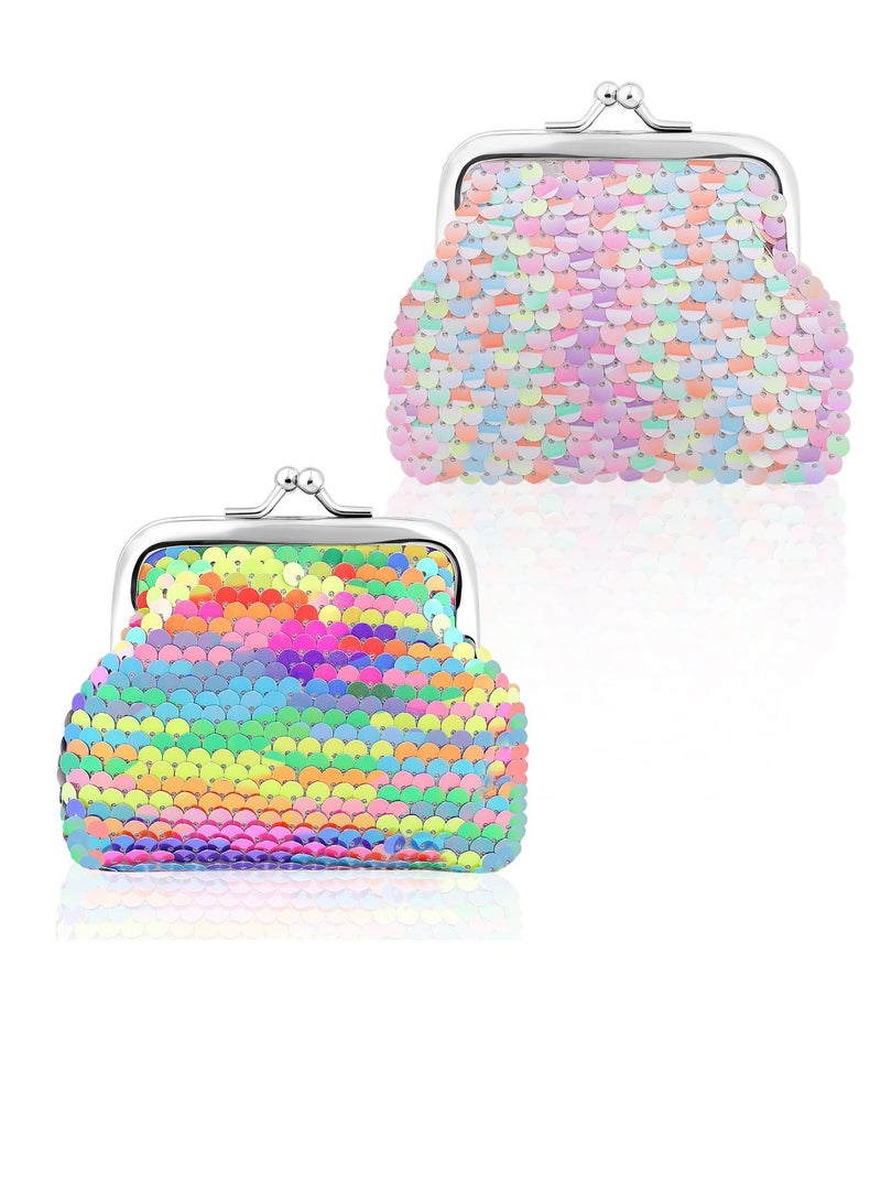 Reversible Sequin Coin Purse, 2-Piece Set, Mini Wallet with Kiss-Lock Closure  - Image 1