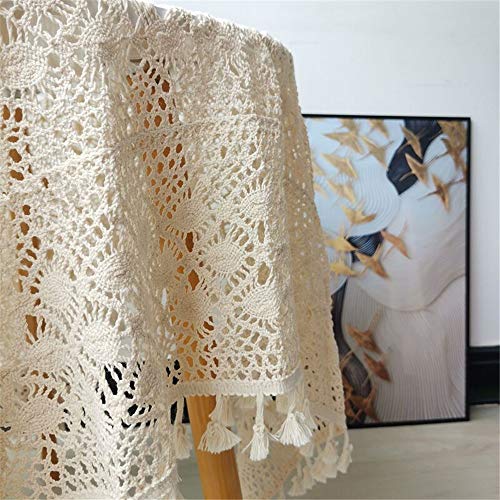 BMIDRUT Vintage Crochet Tablecloths Lace Doilies Cotton Beige Square Tablecloths Table Cover Table Topper Wedding Home Party Decoration - Image 4