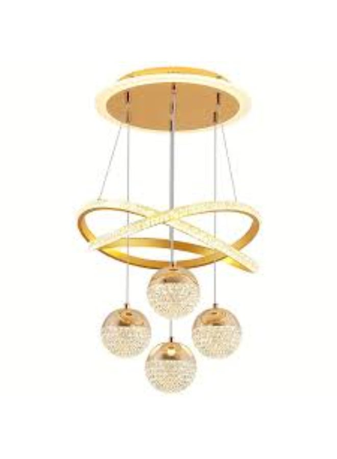 ALMIFTAH Luxury Gold Crystal LED Chandelier – Modern Pendant Ceiling Light with 4 Crystal Balls & Infinity Loop Design | Dimmable Hanging Lamp for Dining Room, Living Room, Bedroom & Foyer - Image 1