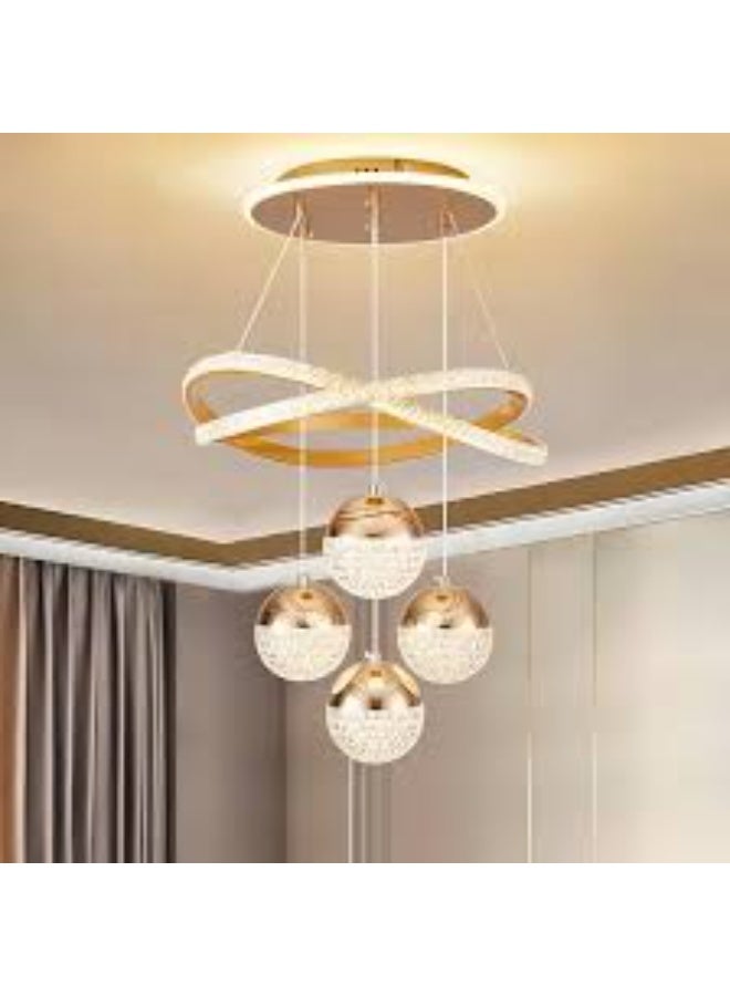 ALMIFTAH Luxury Gold Crystal LED Chandelier – Modern Pendant Ceiling Light with 4 Crystal Balls & Infinity Loop Design | Dimmable Hanging Lamp for Dining Room, Living Room, Bedroom & Foyer - Image 2
