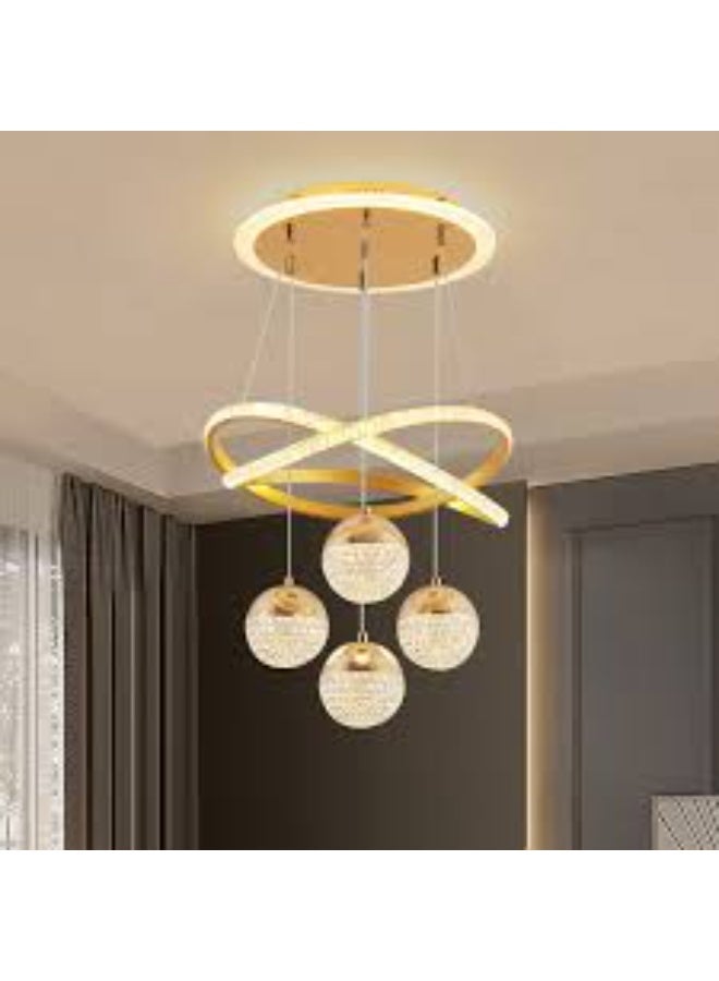ALMIFTAH Luxury Gold Crystal LED Chandelier – Modern Pendant Ceiling Light with 4 Crystal Balls & Infinity Loop Design | Dimmable Hanging Lamp for Dining Room, Living Room, Bedroom & Foyer - Image 3