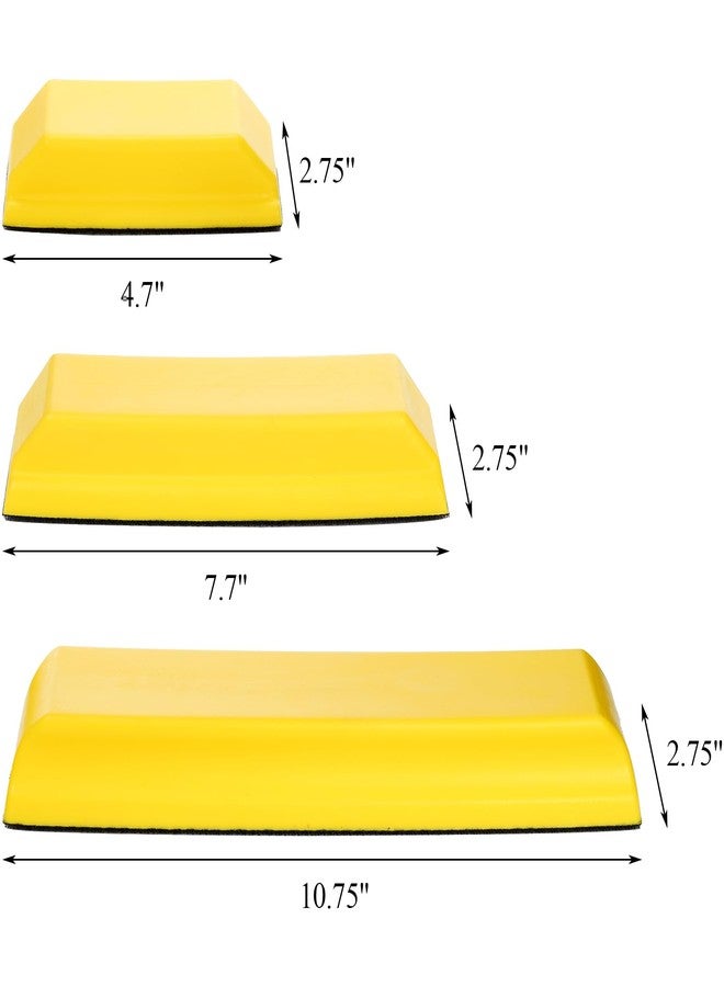Fasmov Sanding Block Set, 3 Pack Rectangle Auto Body Sanding Block, 10.75", 7.7" and 4.7", Hook & Loop Backing Hand Sander Tools Kit for Woodworking, Furniture and Crafts Polishing, Yellow - Image 2