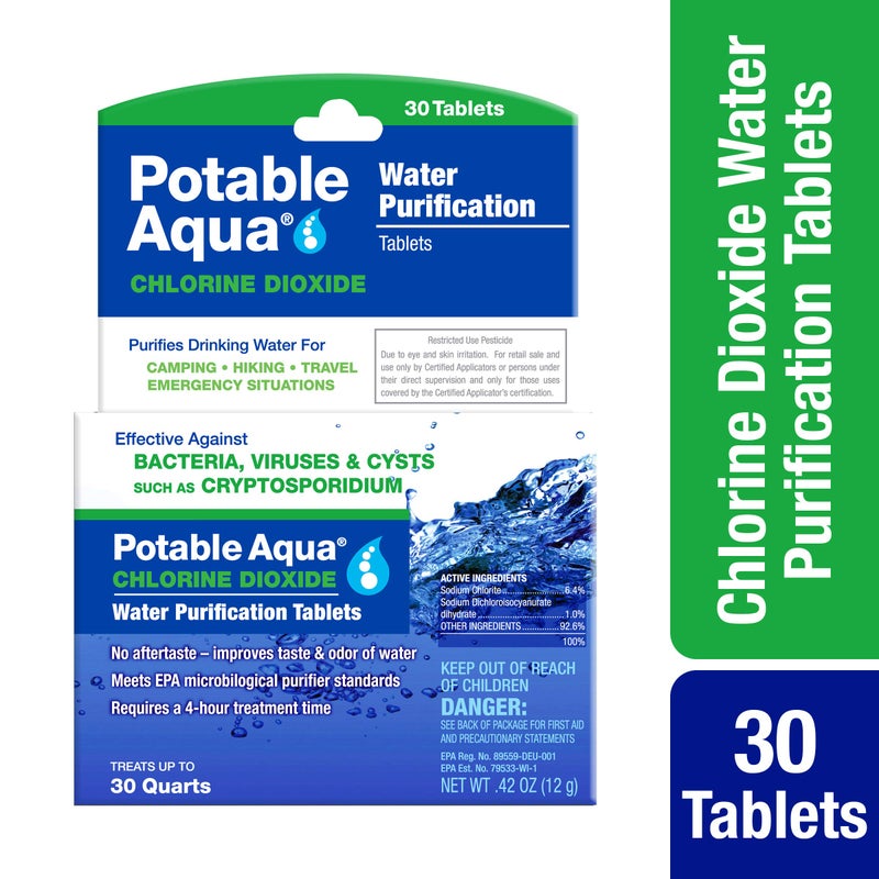 potable aqua Chlorine Dioxide Water Purification Tablets - 30 Count, Blue, (3093) - Image 2