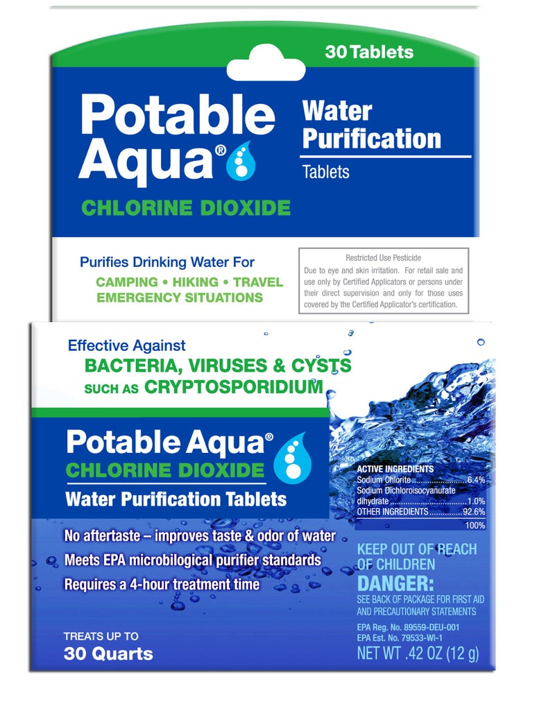 potable aqua Chlorine Dioxide Water Purification Tablets - 30 Count, Blue, (3093) - Image 1