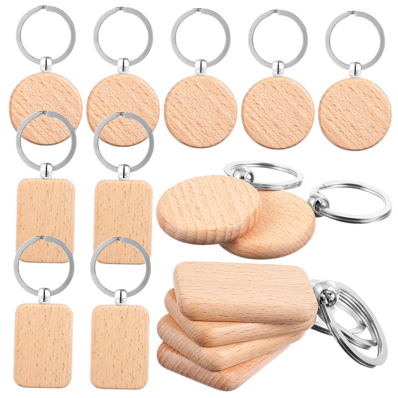 Wooden Key Tag Blanks For DIY Crafts 10Pcs Round Rectangle Shape Smooth Edges - Image 2