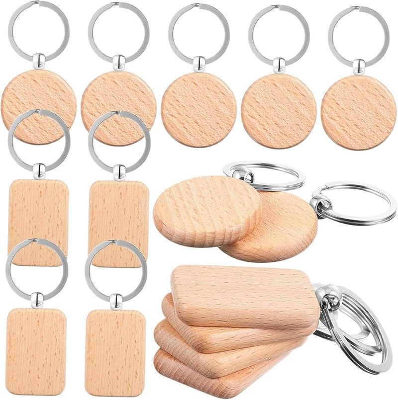 Wooden Key Tag Blanks For DIY Crafts 10Pcs Round Rectangle Shape Smooth Edges - Image 1