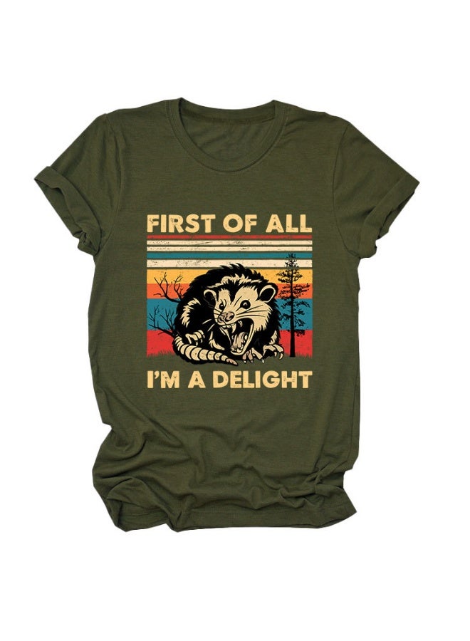 Fashion 'FIRST OF ALL I'M A DELIGHT' Printed Women's Round-neck Short-sleeved Summer Comfortable T-shirt - Image 1