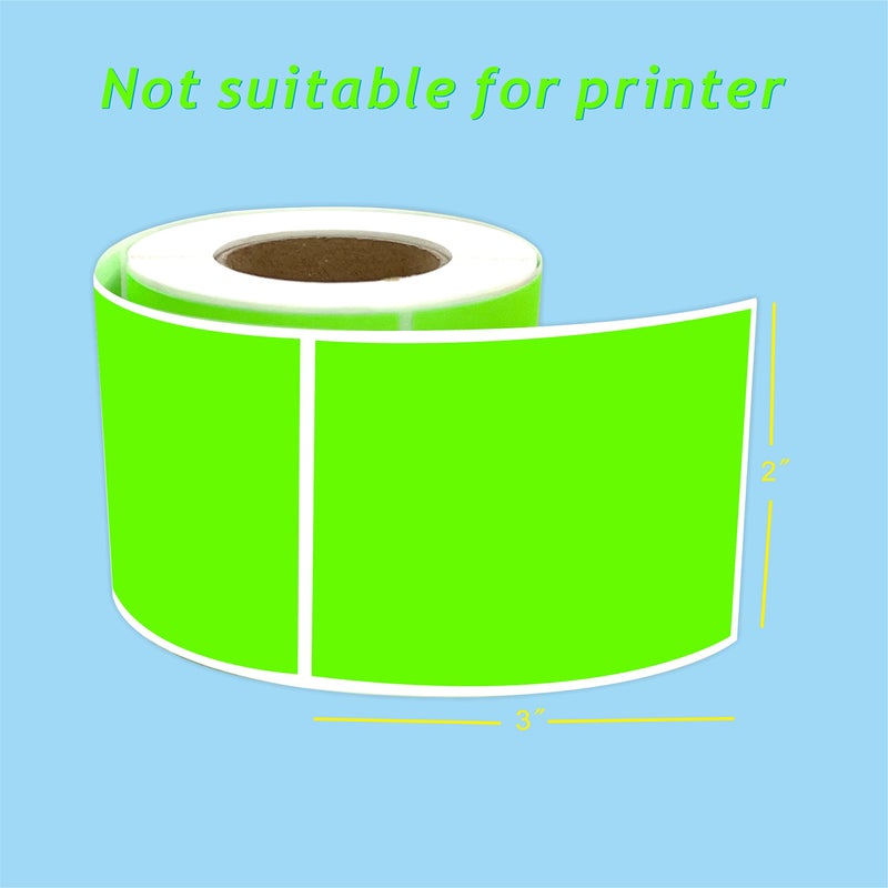 PARLAIM 3" x 2" Adhesive Color Cod Stickers,250 per Dispenser Box Roll Square Label Inventory Stickers (Fluorescent Green) - Image 2