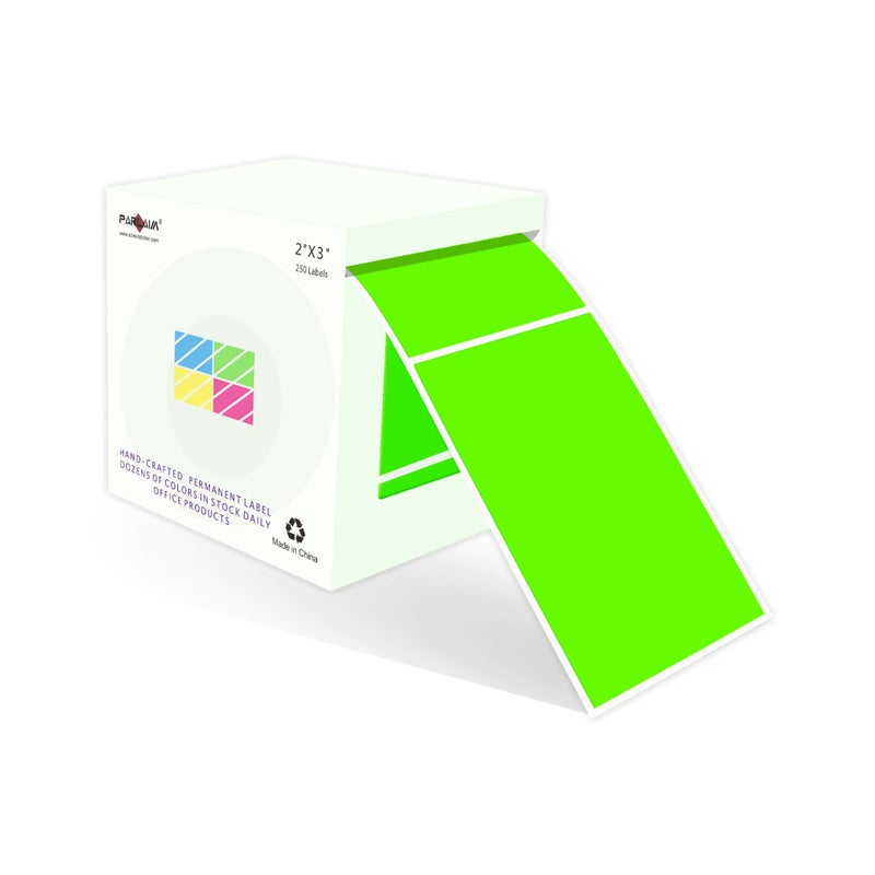 PARLAIM 3" x 2" Adhesive Color Cod Stickers,250 per Dispenser Box Roll Square Label Inventory Stickers (Fluorescent Green) - Image 1