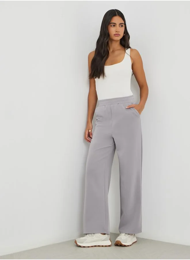 ستايلي Styli Scuba Wide Leg Elasticated Waistband Joggers
