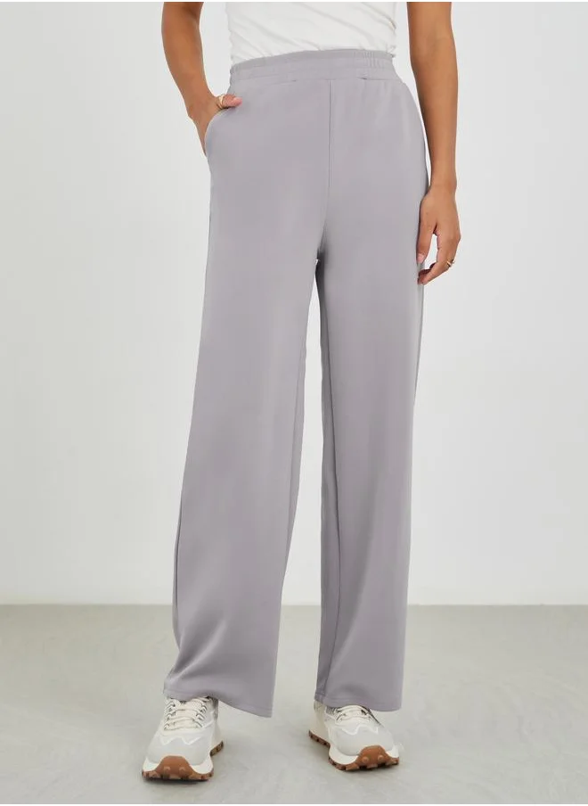 ستايلي Styli Scuba Wide Leg Elasticated Waistband Joggers