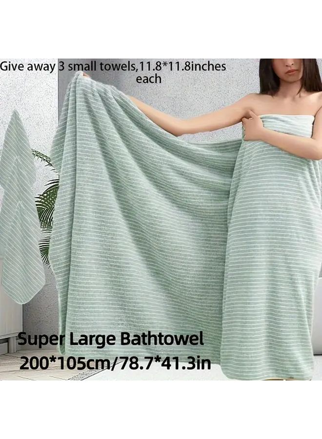 Set of 4 Brown Striped Microfiber Towels Large Bath and Square Set - Image 2