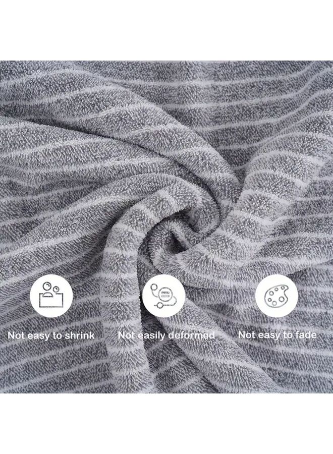 Set of 4 Brown Striped Microfiber Towels Large Bath and Square Set - Image 5