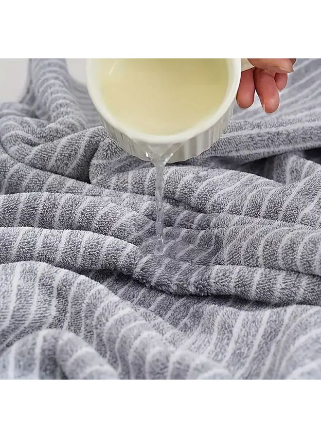 Set of 4 Brown Striped Microfiber Towels Large Bath and Square Set - Image 4