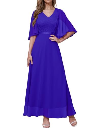 DRESSTELLS Formal Wedding Guest Dresses for Women, Mother of the Bride Cocktail Bridesmaid Evening Gown Party Long Maxi Lace Dress, 2026 Spring, Royal Blue XL - Image 1