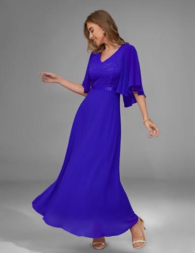 DRESSTELLS Formal Wedding Guest Dresses for Women, Mother of the Bride Cocktail Bridesmaid Evening Gown Party Long Maxi Lace Dress, 2026 Spring, Royal Blue XL - Image 2