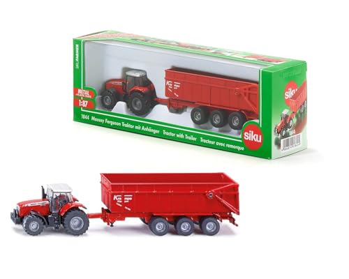 Siku 1844 Massey Ferguson Tractor with Trailer 187 MetalPlastic Red Tiltable Trailer - Image 1