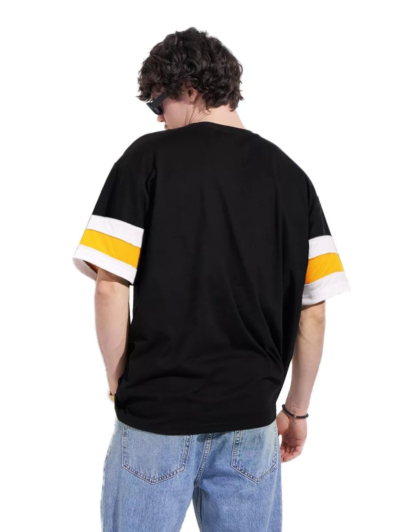 LEOTUDE Men's Cottonblend Oversized Round Neck T-Shirt (SP-600P3OCO23VQ50US_1Black_M) Black - Image 4