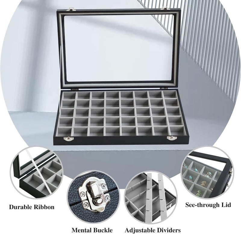 Stratalife Jewelry Organizer 40 Grid Gray Black Jewelry Tray with Clear Dust-proof Lid Velvet Earring Organizer Necklace Rings Holder Display Drawer Storage Case for Women - Image 2