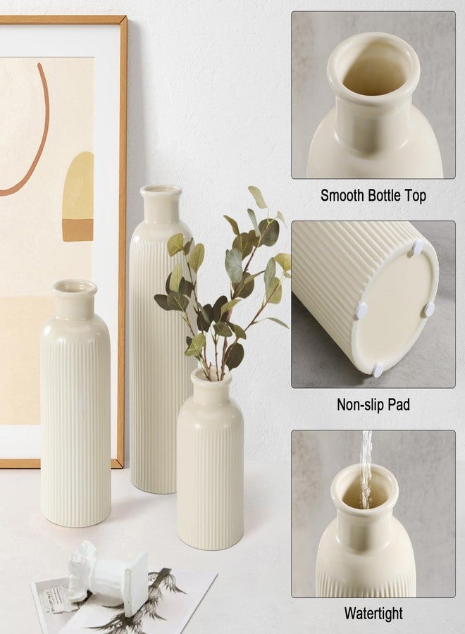 GUKJOB Beige Ceramic Vase Set of 3, Boho Modern Beige Flower Vase Room Decor, Farmhouse Decor, Vases for Your Kitchen, Bathroom, Bedroom, Living Room, Office&Shelf Centerpiece Table Decorations - Image 5