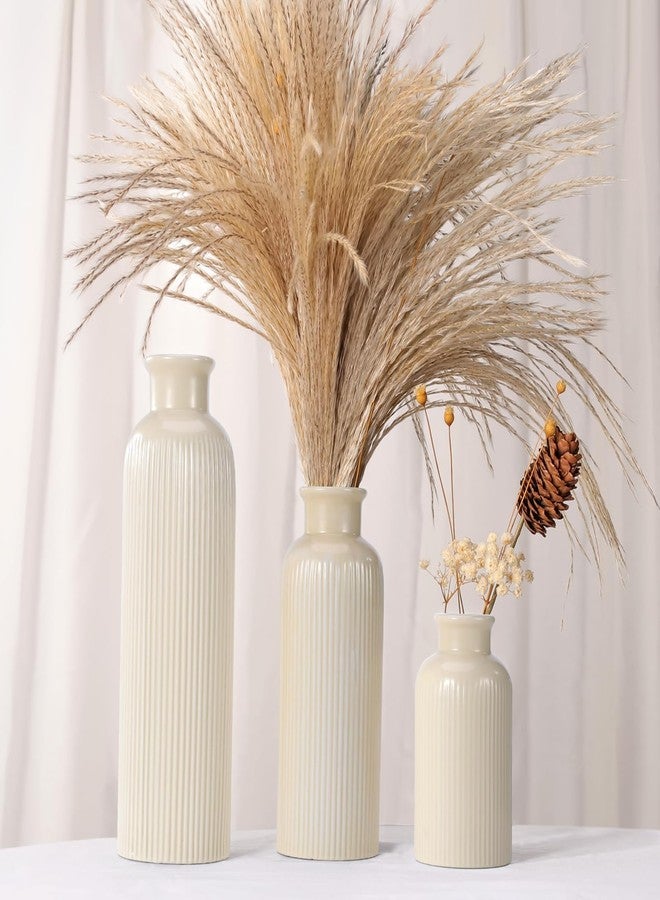 GUKJOB Beige Ceramic Vase Set of 3, Boho Modern Beige Flower Vase Room Decor, Farmhouse Decor, Vases for Your Kitchen, Bathroom, Bedroom, Living Room, Office&Shelf Centerpiece Table Decorations - Image 3
