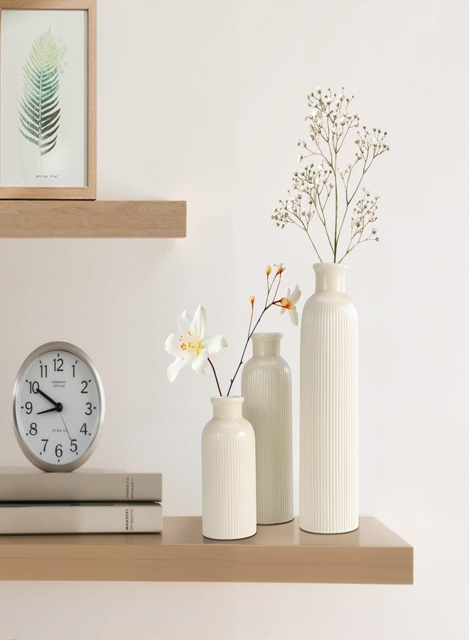 GUKJOB Beige Ceramic Vase Set of 3, Boho Modern Beige Flower Vase Room Decor, Farmhouse Decor, Vases for Your Kitchen, Bathroom, Bedroom, Living Room, Office&Shelf Centerpiece Table Decorations - Image 4