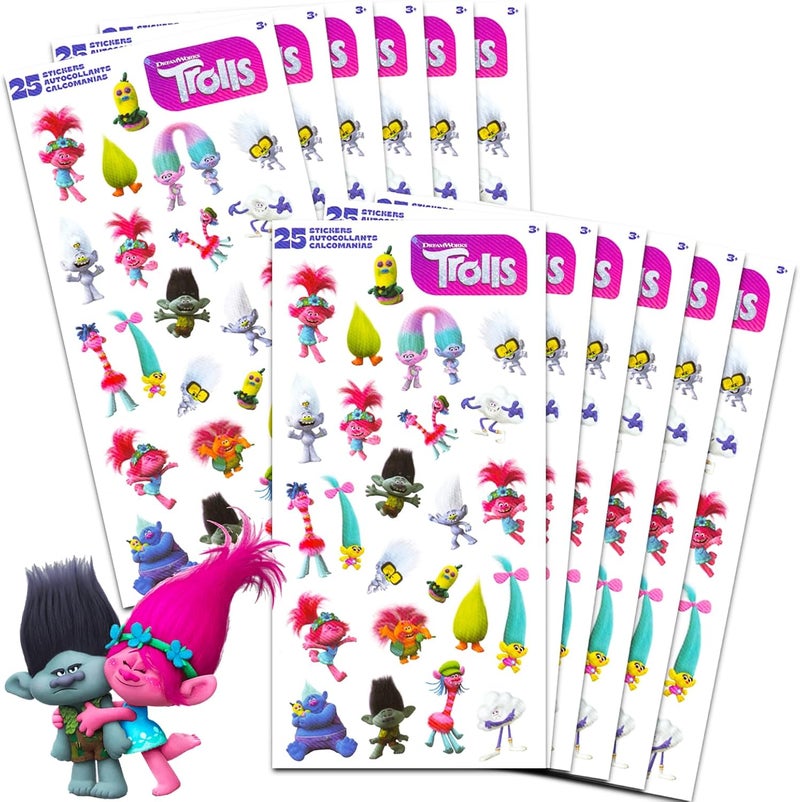 Trolls Party Favors for Boys  Girls Bundle  12 Pack Trolls Sticker Sheets for Kids Birthday Party Goodie Bags  Trolls Party Supplies