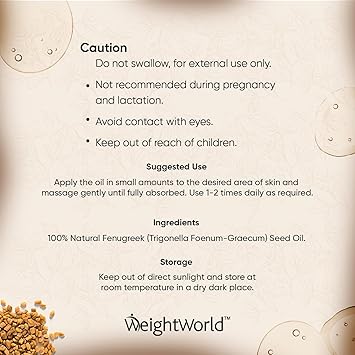 WeightWorld زيت الحلبة 100 مل زيت نباتي معصور على البارد زيت طبيعي متعدد الاستخدامات للحلبة للرجال والنساء للشعر والجسم والبشرة واللحية والحواجب والأظافر جودة ممتازة تركيبة لطيفة - Image 5
