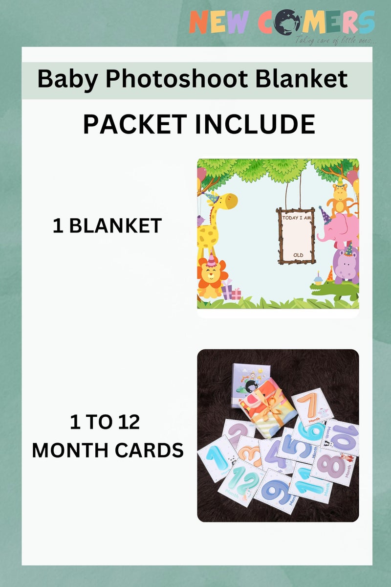 NEW COMERS® Milestone Cotton Baby Blanket & Props for Monthly Photoshoot, New Born Babies Soft Swaddle with 1-12 Month Cards, Ac Room Blanket for Summer/Winter/Multiuse, TC(150/300) 135x115 cm - 401 - Image 2
