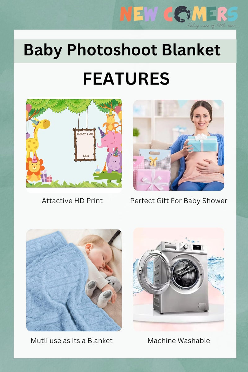 NEW COMERS® Milestone Cotton Baby Blanket & Props for Monthly Photoshoot, New Born Babies Soft Swaddle with 1-12 Month Cards, Ac Room Blanket for Summer/Winter/Multiuse, TC(150/300) 135x115 cm - 401 - Image 3