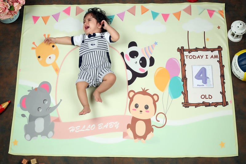 NEW COMERS® Milestone Cotton Baby Blanket & Props for Monthly Photoshoot, New Born Babies Soft Swaddle with 1-12 Month Cards, Ac Room Blanket for Summer/Winter/Multiuse, TC(150/300) 135x115 cm - 401 - Image 1