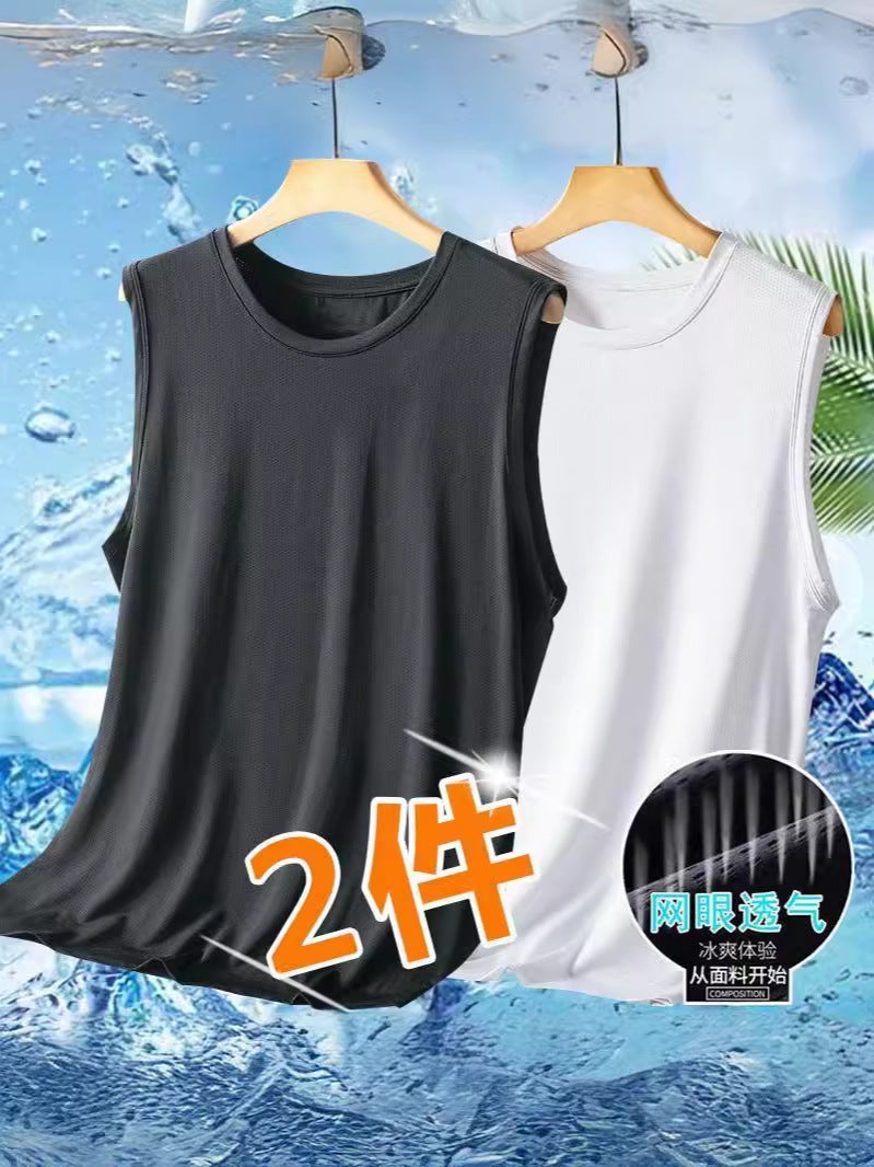 Ice Silk Vest Men'S Summer Outer Wear Thin Loose Plus Size Mesh Breathable Sports Fitness Quick-Drying Sleeveless T-Shirt Trendy - Image 5
