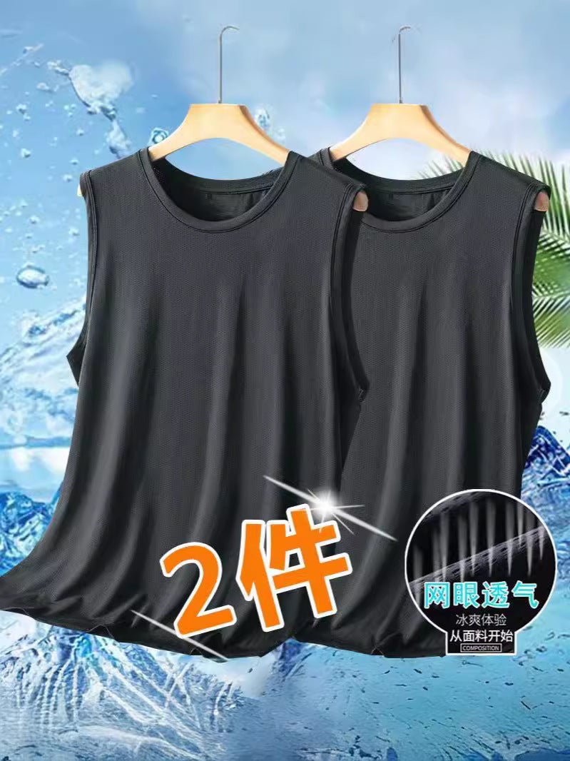 Ice Silk Vest Men'S Summer Outer Wear Thin Loose Plus Size Mesh Breathable Sports Fitness Quick-Drying Sleeveless T-Shirt Trendy - Image 4