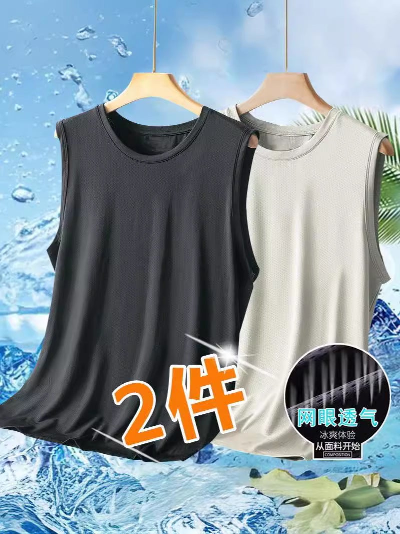 Ice Silk Vest Men'S Summer Outer Wear Thin Loose Plus Size Mesh Breathable Sports Fitness Quick-Drying Sleeveless T-Shirt Trendy - Image 3