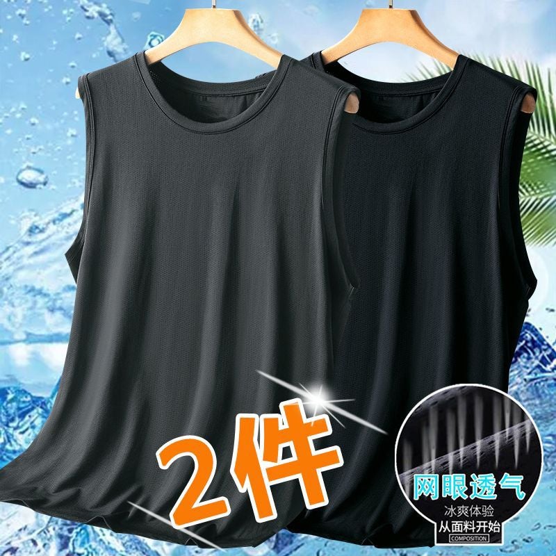 Ice Silk Vest Men'S Summer Outer Wear Thin Loose Plus Size Mesh Breathable Sports Fitness Quick-Drying Sleeveless T-Shirt Trendy - Image 1
