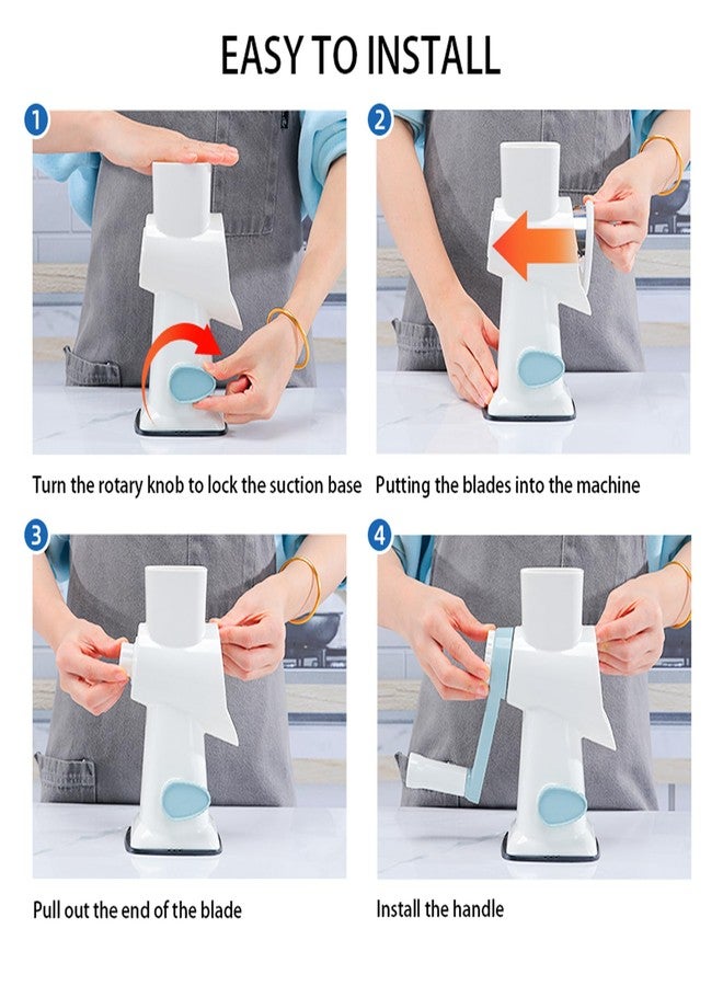 EDEFISY Cheese Grater Hand Crank Rotary Vegetables Shredder with Handle, 3-in-1 Graters with Interchangeable Blades and Strong Suction Base Multifunctional Slicer for Kitchen - Image 5