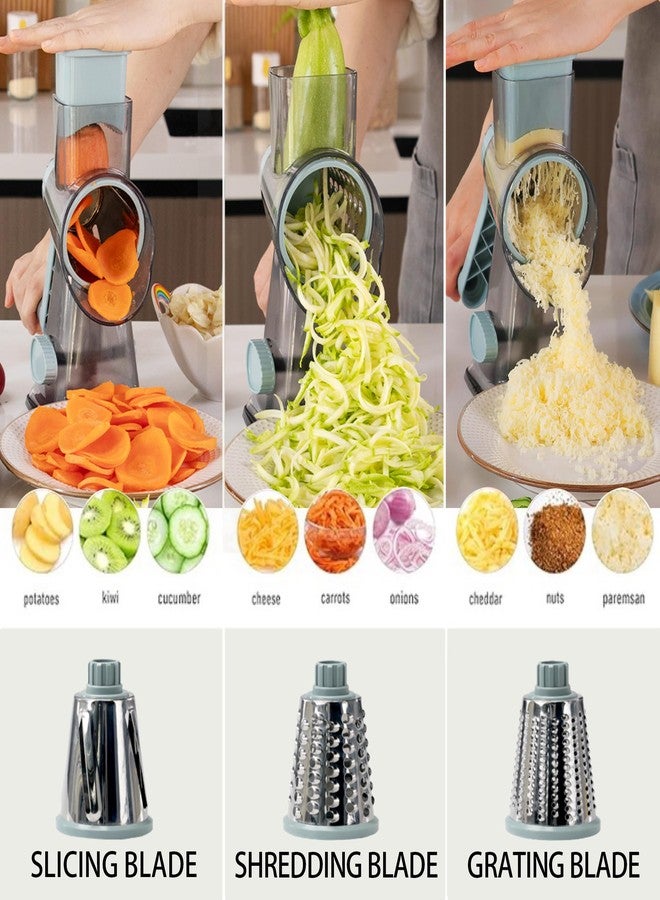 EDEFISY Cheese Grater Hand Crank Rotary Vegetables Shredder with Handle, 3-in-1 Graters with Interchangeable Blades and Strong Suction Base Multifunctional Slicer for Kitchen - Image 3