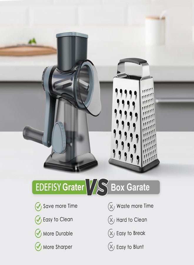 EDEFISY Cheese Grater Hand Crank Rotary Vegetables Shredder with Handle, 3-in-1 Graters with Interchangeable Blades and Strong Suction Base Multifunctional Slicer for Kitchen - Image 4