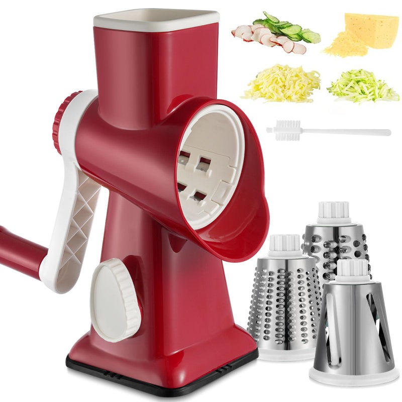 EDEFISY Cheese Grater Hand Crank Rotary Vegetables Shredder with Handle, 3-in-1 Graters with Interchangeable Blades and Strong Suction Base Multifunctional Slicer for Kitchen - Image 1