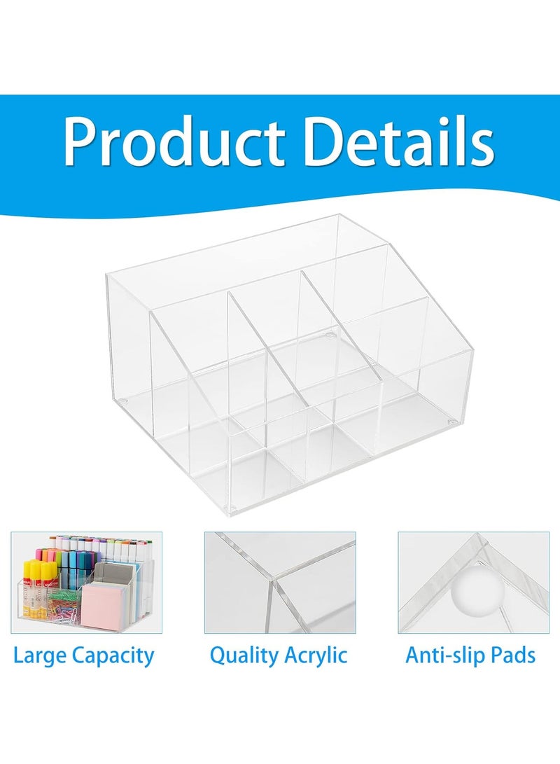TPGP Acrylic Pencil Pen Holder, Clear Desk Organizer with 7 Compartments, Desktop Stationery Organizer Storage Tray for Home Office School Art Supplies - Image 3