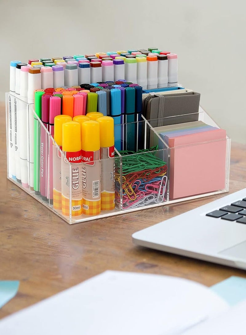 TPGP Acrylic Pencil Pen Holder, Clear Desk Organizer with 7 Compartments, Desktop Stationery Organizer Storage Tray for Home Office School Art Supplies - Image 1