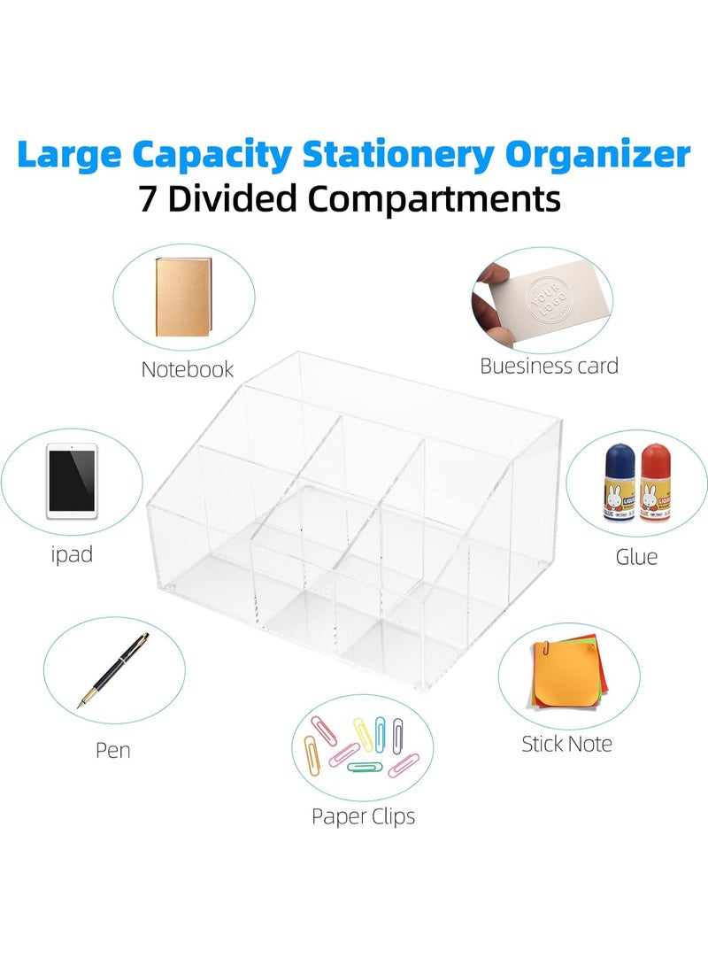 TPGP Acrylic Pencil Pen Holder, Clear Desk Organizer with 7 Compartments, Desktop Stationery Organizer Storage Tray for Home Office School Art Supplies - Image 4