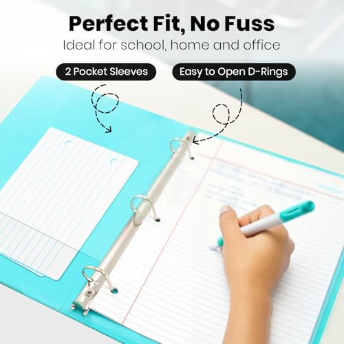 Yoobi 3 Ring Binders – 0.5 Inch Binder with Round D Rings and 2 Pockets, Durable, PVC-Free Organizer with 120 Sheets Capacity, 4- Pack Colored Binders with Plastic Cover for Office Supplies - Image 4