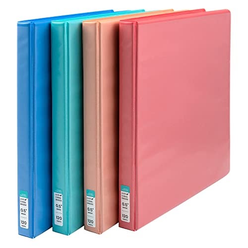 Yoobi 3 Ring Binders – 0.5 Inch Binder with Round D Rings and 2 Pockets, Durable, PVC-Free Organizer with 120 Sheets Capacity, 4- Pack Colored Binders with Plastic Cover for Office Supplies - Image 1