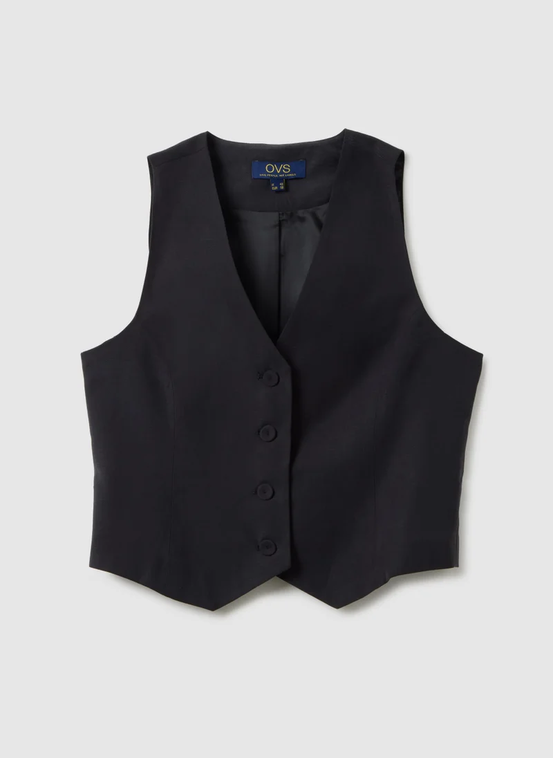Ovs BLACK VISCOSE BLEND SLIM FIT WAISTCOAT
