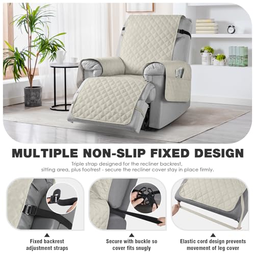 TAOCOCO Waterproof Recliner Chair Covers with Leg Strap 1 Piece Oversized Recliner Covers for Large Recliner for Pets Kids, Washable Reclining Chair Furniture Protector(28'' Oversized, Ivory) - Image 5